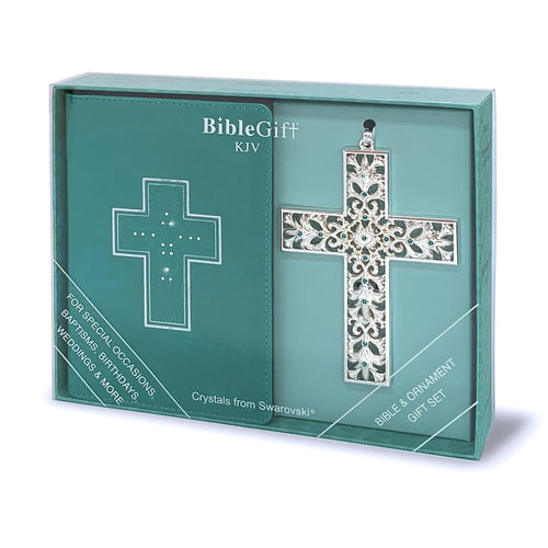 Teal Bible and Cross Ornament with Crystals from Swarovski®