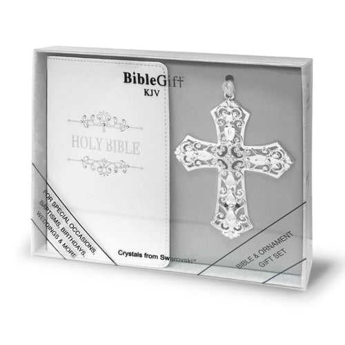 White Bible and Cross Ornament with Crystals from Swarovski®